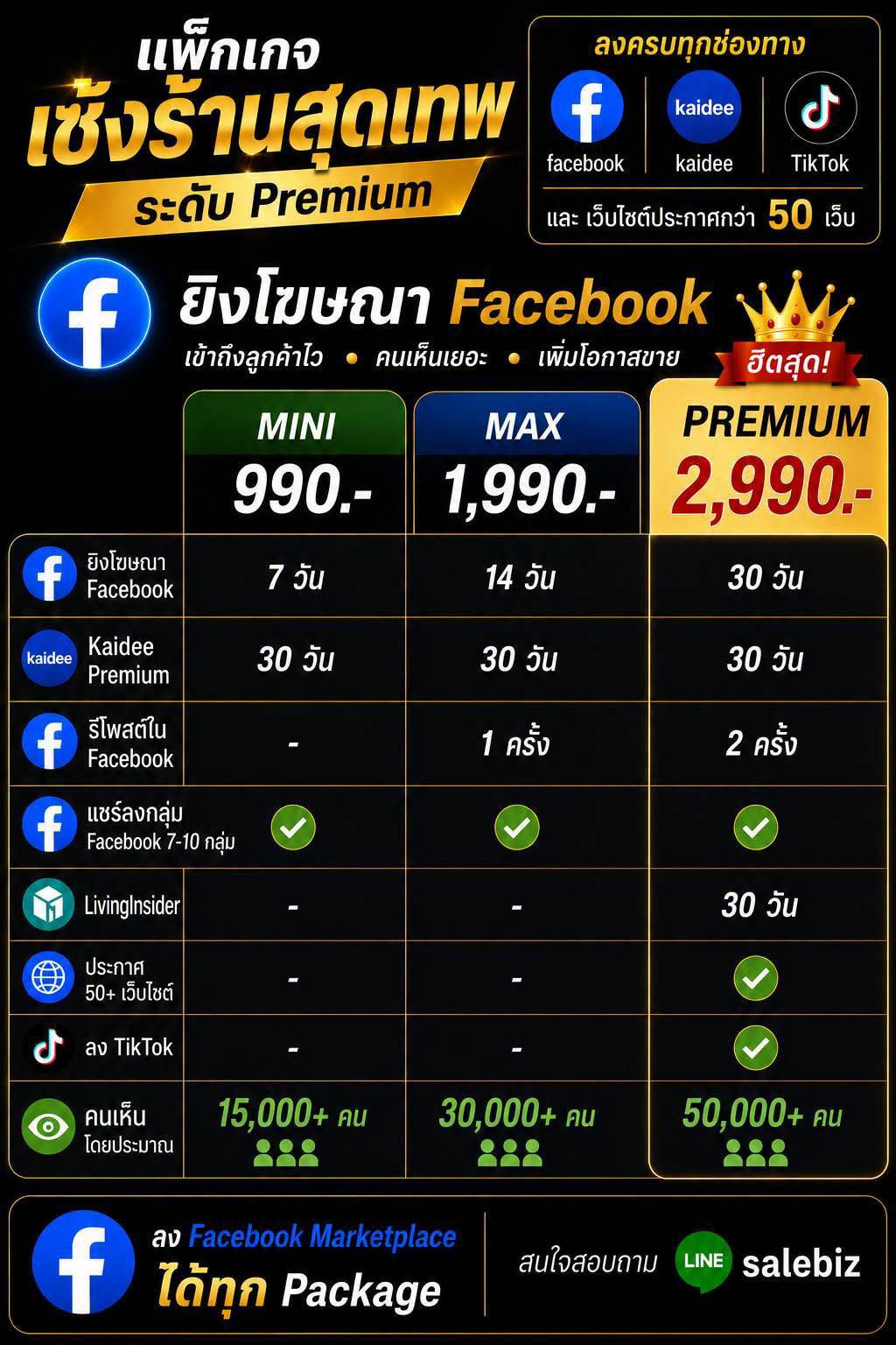 แพ็กเกจเซ้งร้านสุดเทพ ระดับ Premium